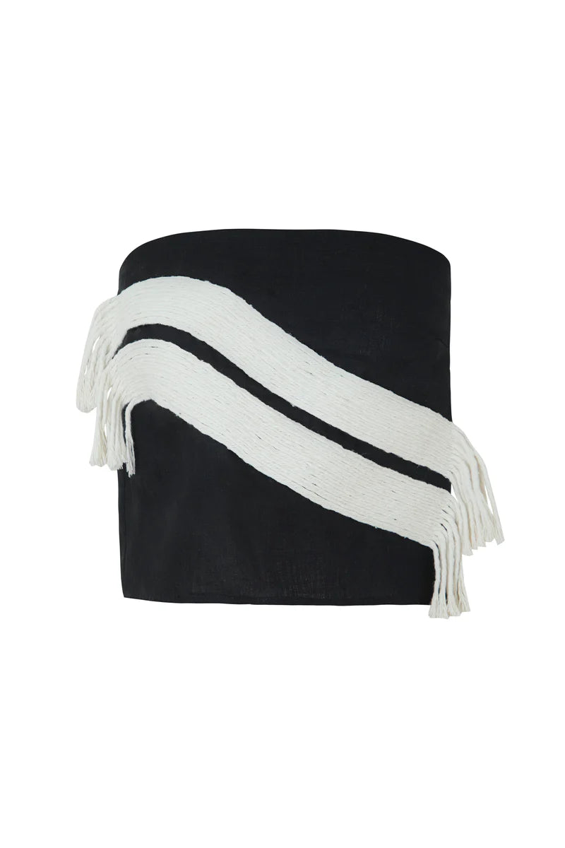 Crop top caronte bordado negro