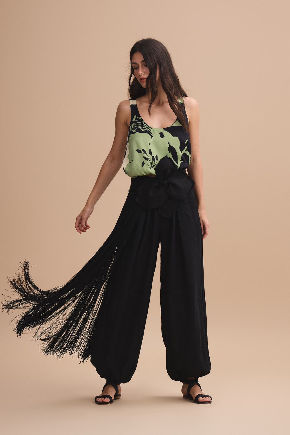 Cinturon New Orquidea Negro Maxi Flecos