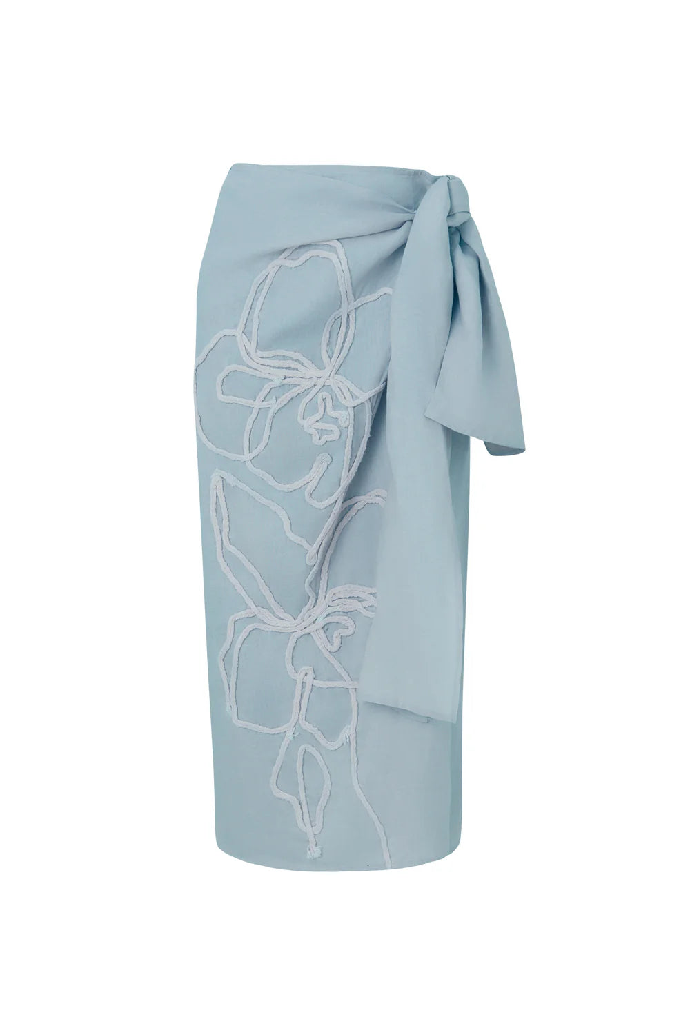 Falda Samoa Baby blue lino bordado orquidea