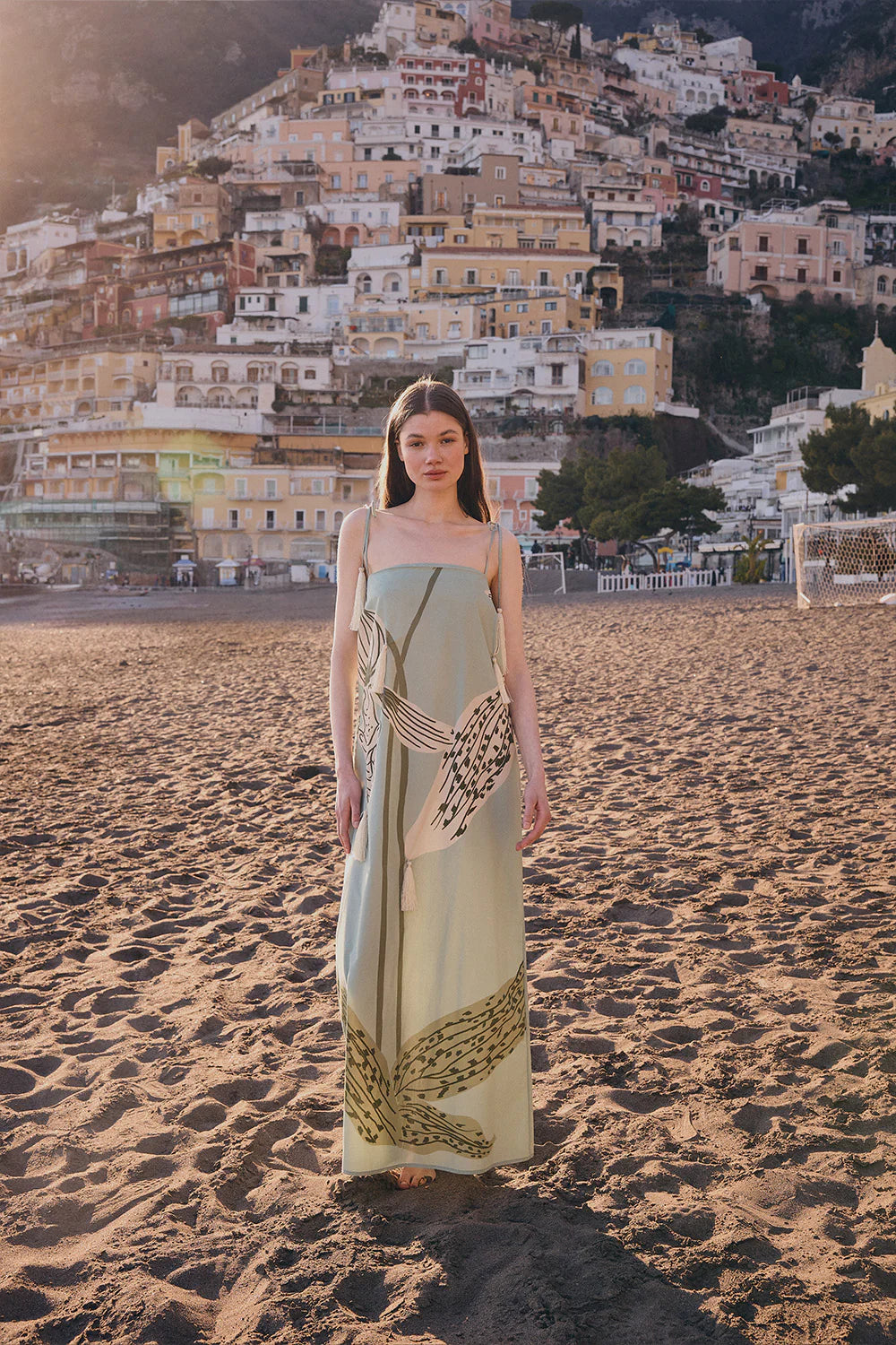 Vestido flor di positano sage natural