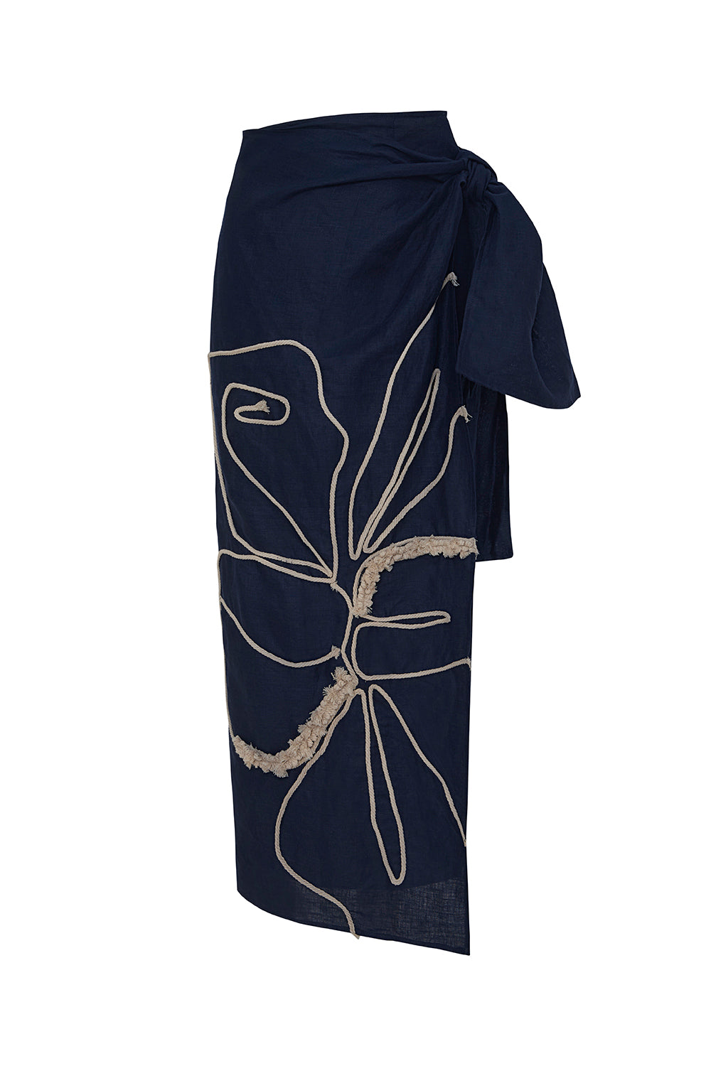 Falda Samoa con bordado Azul Navy lino